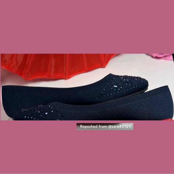 HARBORSIDES Narcisa Navy Blue Crystal Gem Knit Ballet Flat Shoes 10W WIDE - Picture 7 of 16